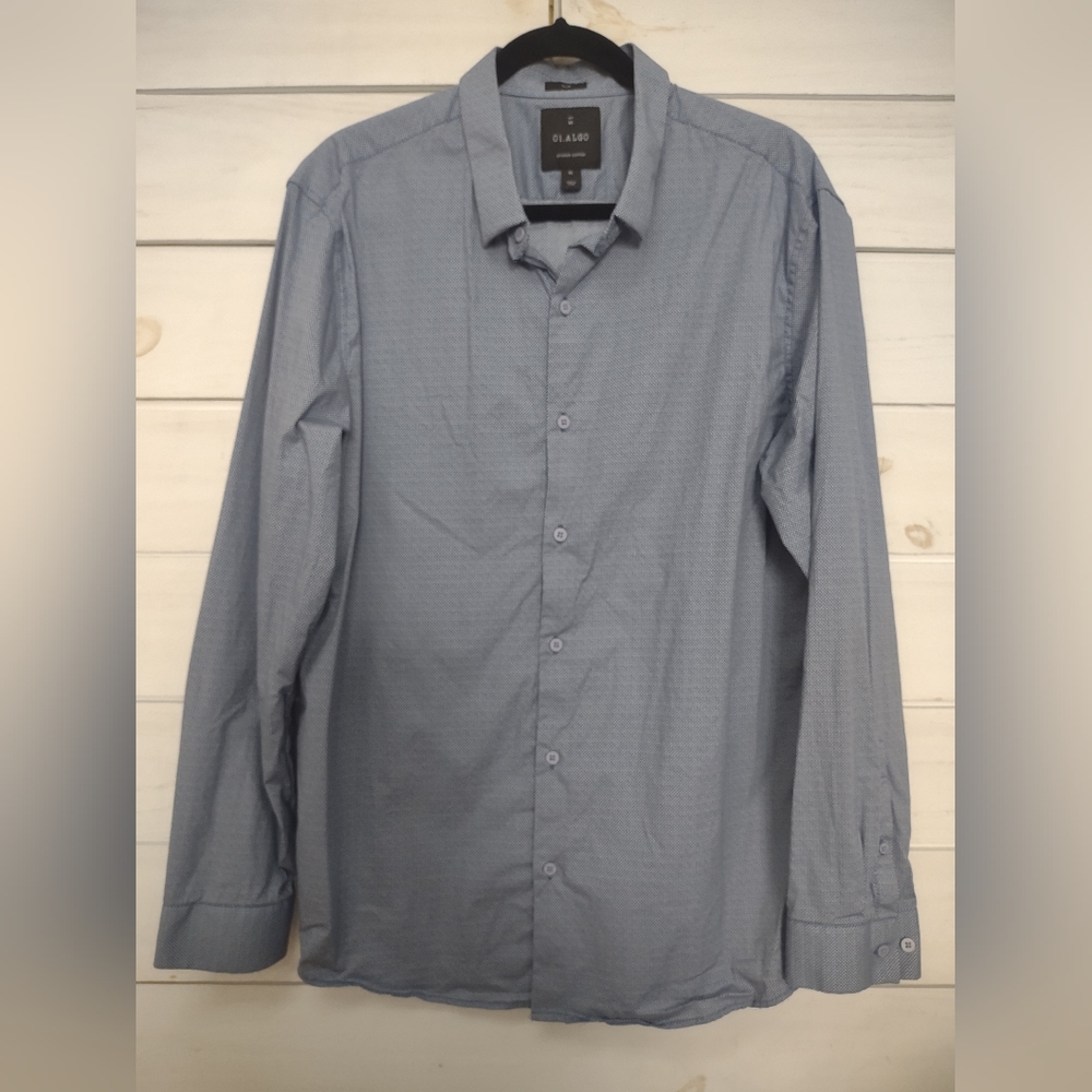 01.Algo Long Sleeve Button Shirt Men's Size XL Navy Slim